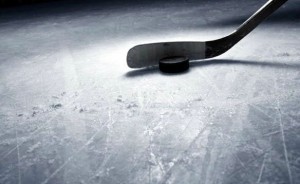 PUCK AND STICK ON ICE