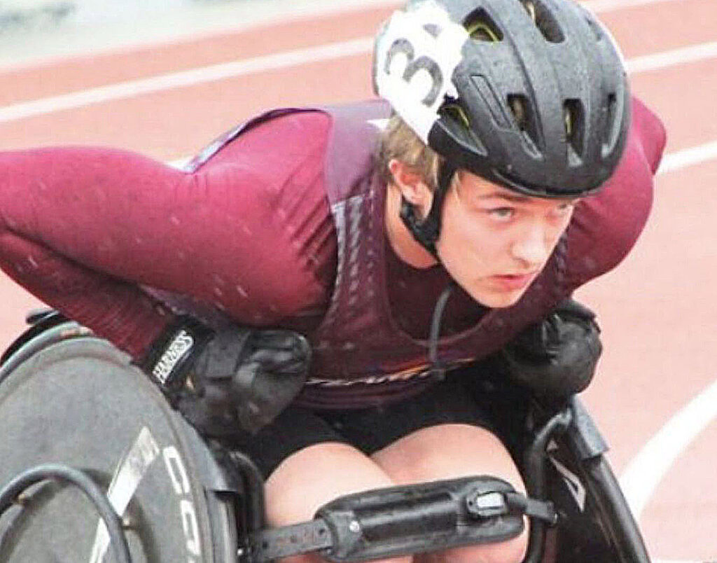 Gavin Baggs of Paradise, NL winning the Men's Para 1500m Wheelchair. Photo courtesy of Canada Games.
