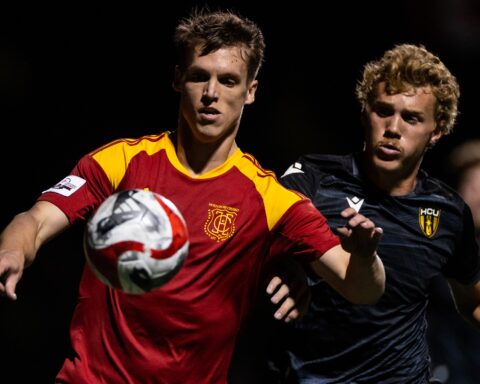 Holy Cross St Johns vs Halifax County United at Canadian Soccer Championships in St John’s, Newfoundland October 12, 2025.. Photo by Trevor Wragg © 2025