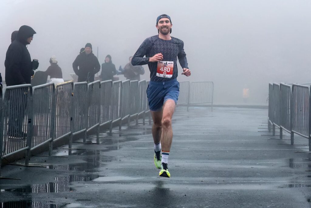 Ben Collingwod winning the 2025 Capital Subaru Cape to Cabot 20km road race in St John's October 19, 2025.. Photo by Alick Tsui.